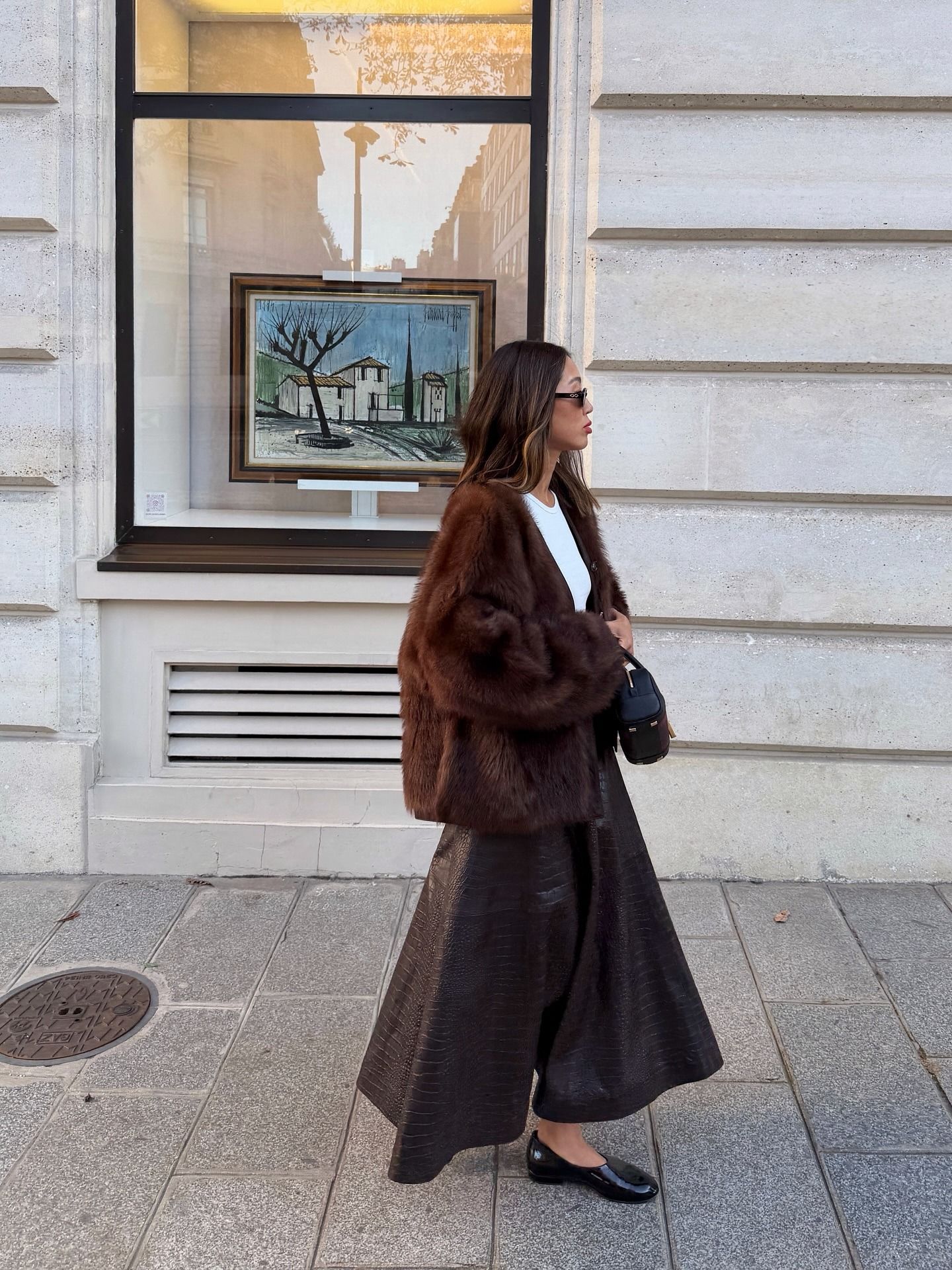 Influencer wearing a fur coat