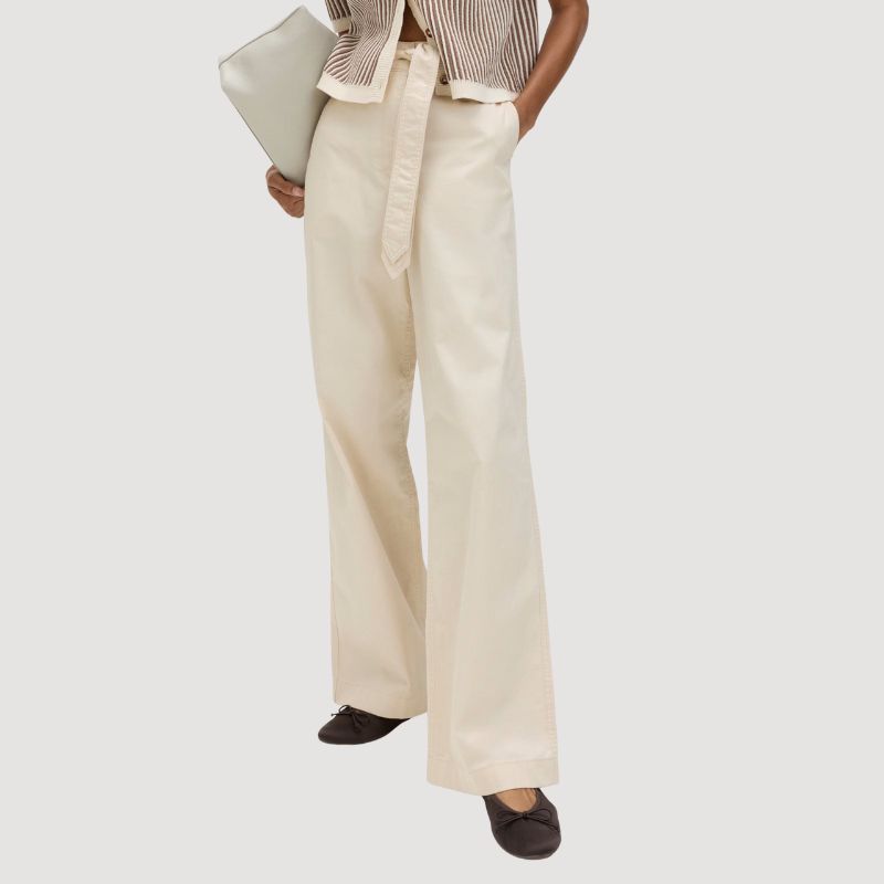 Pure Cotton Belted Straight Leg Trousers on model