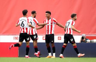 Brentford’s Ollie Watkins (second right) has scored 25 league goals this season (Tim Goode/PA).