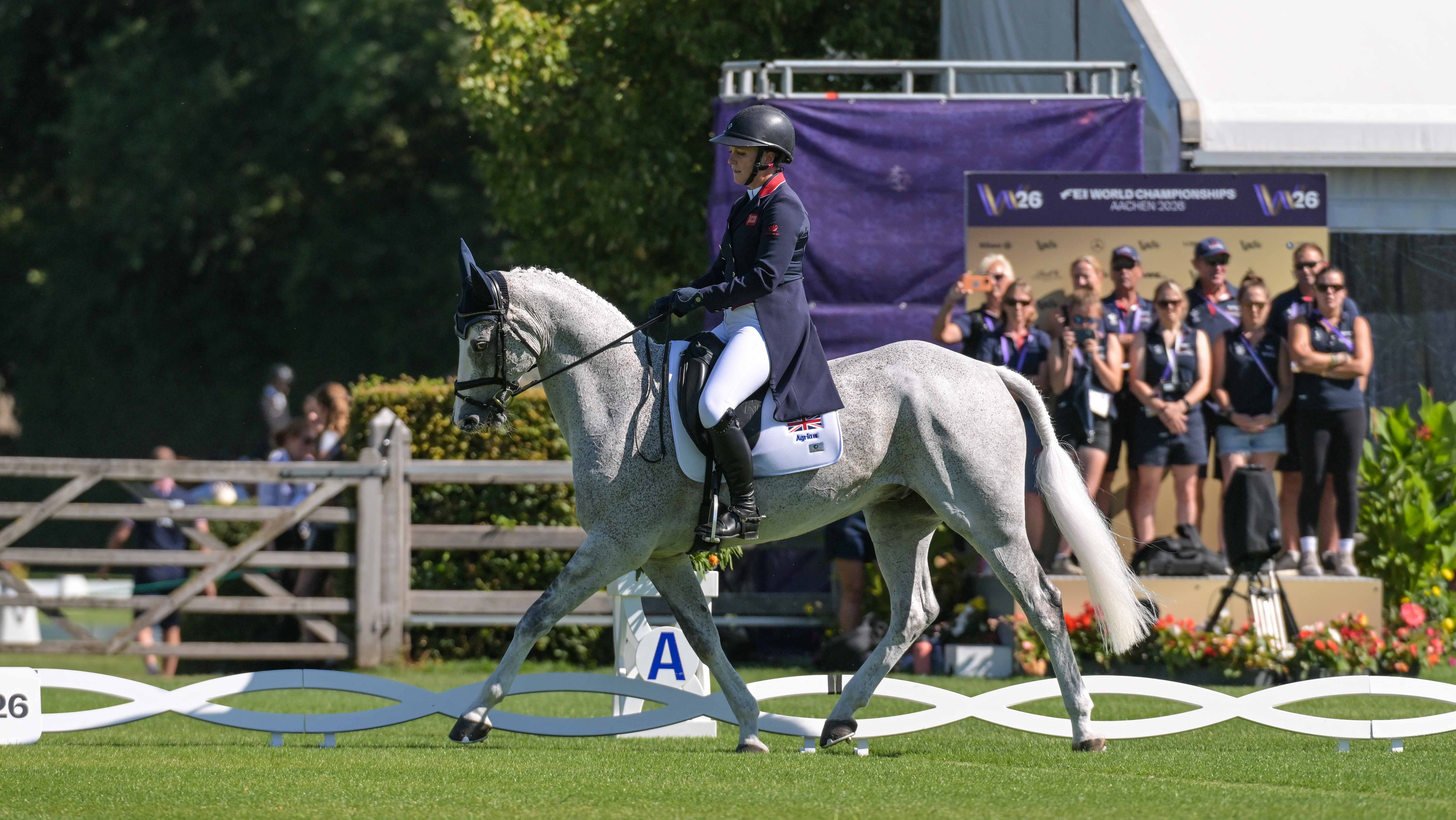Gemma Stevens and Flash Cooley in their dressage test at the eventing World Championships in Aachen