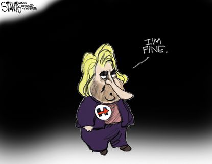 Political cartoon U.S. 2016 election Hillary Clinton health lying pinocchio nose