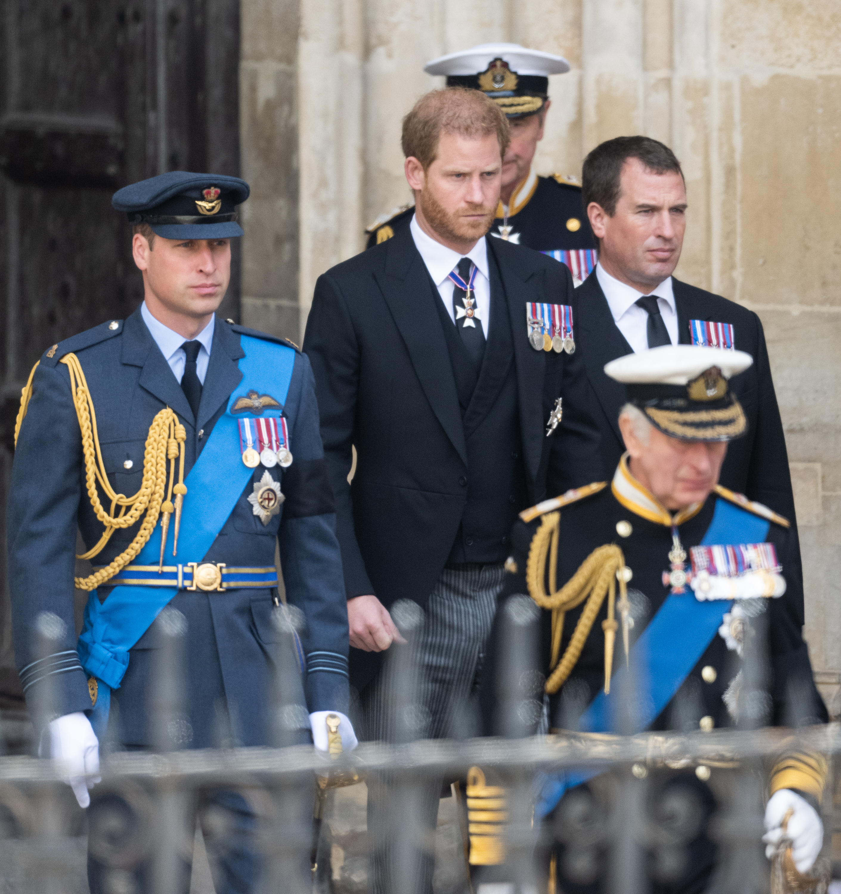 Prince William, Prince Harry and Peter Phillips at Queen Elizabeth's funeral