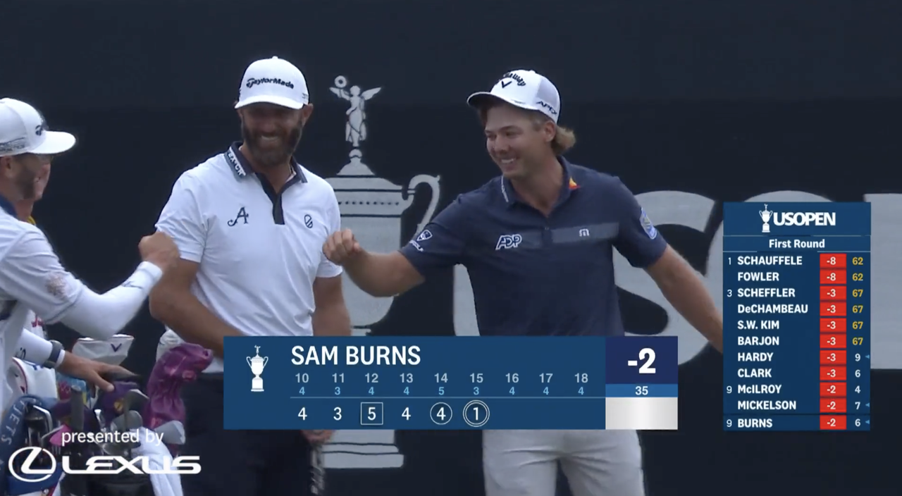 Sam Burns celebrating his hole-in-one during the first round of the 2023 US Open