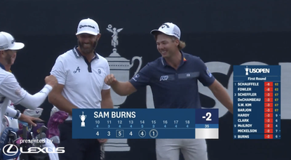 Sam Burns celebrating his hole-in-one during the first round of the 2023 US Open