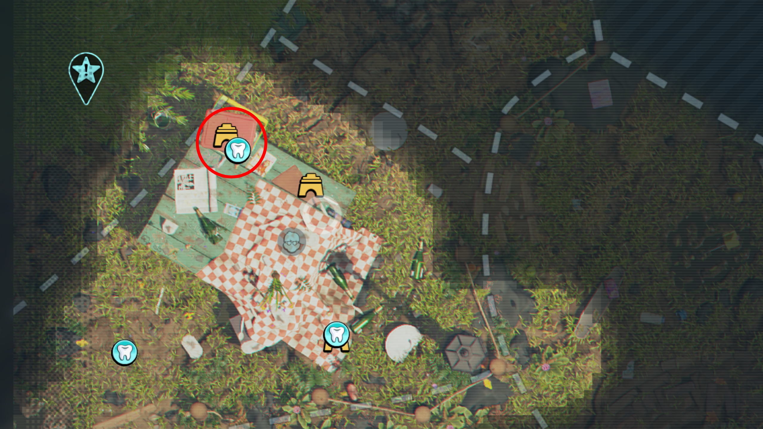 Grounded 2 Milk Molar locations: A map highlighting the location of a Milk Molar in the cooler on the Picnic Table.