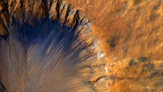 A photo of a crater on Mars