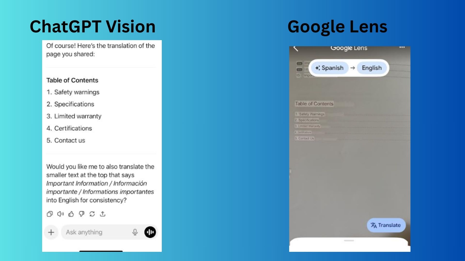 ChatGPT Vision vs Google Lens screenshot