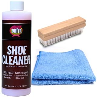 Quick N Brite Shoe Cleaner Kit 12 Oz Bottle Fabric Cleaner for Leather, Whites, Canvas, Mesh, Synthetic Leather, Rubber, Nylon Shoe Cleaner Sneaker Kit Includes Shoe Brush