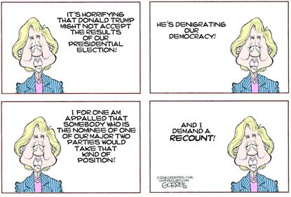 Political cartoon U.S. 2016 election Donald Trump Hillary Clinton recount