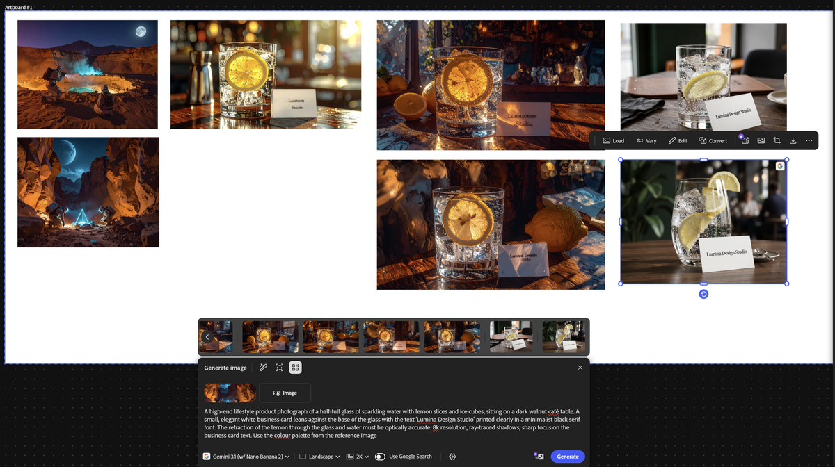 Screenshot of work on a moodboard in Adobe Firefly, one of the best AI image generators