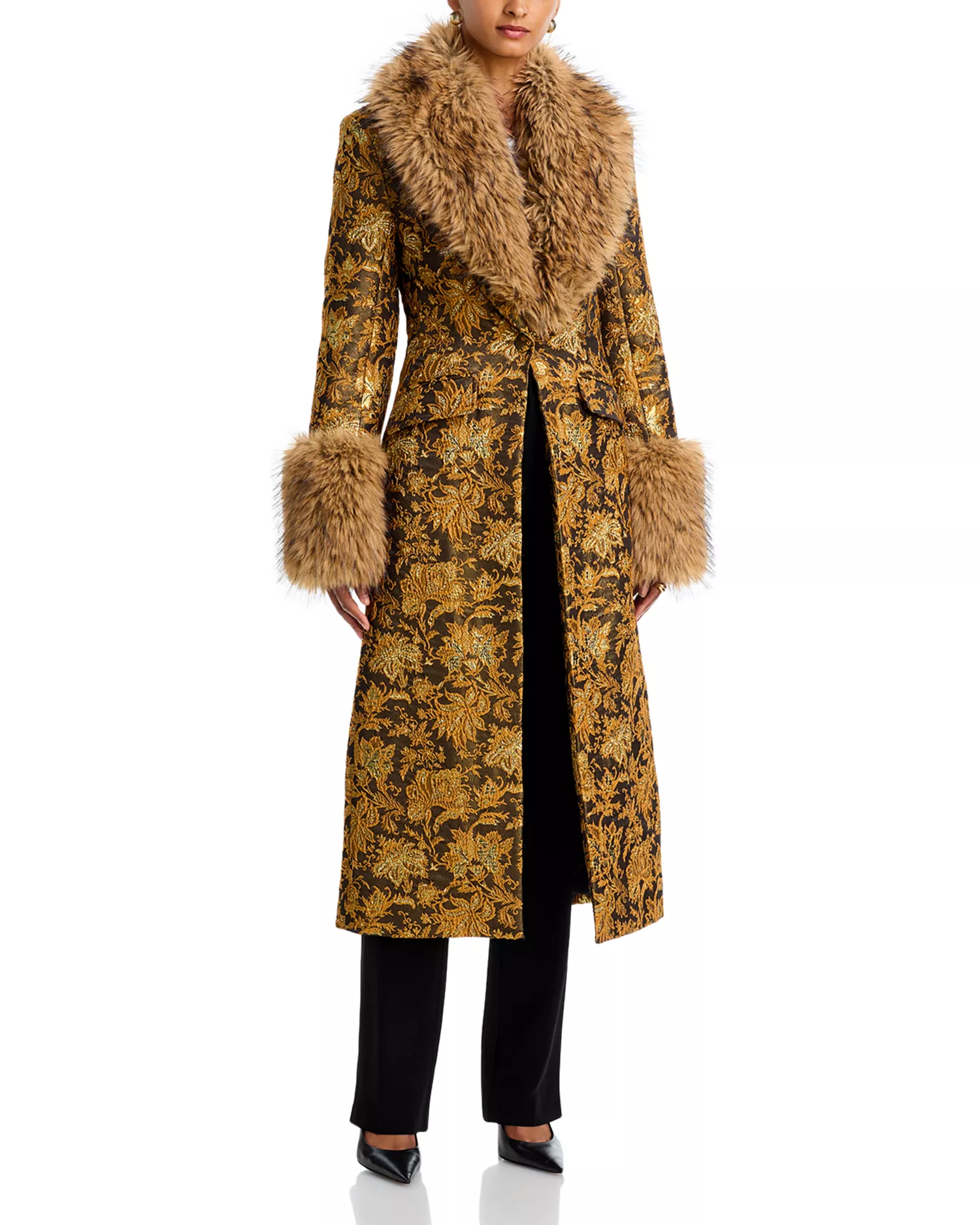 Cinq &amp;agrave; Sept, Ivella Faux Fur Trim Jacquard Coat