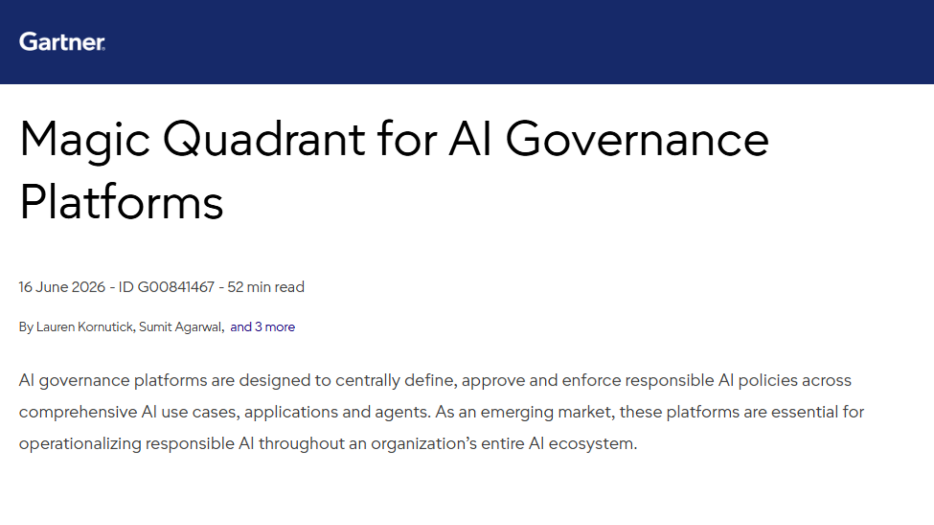 Magic Quadrant for AI Governance Platforms