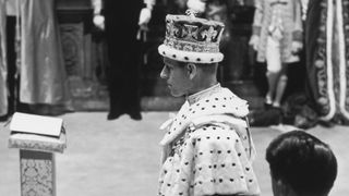 Prince Philip, the royal consort, attends the coronation ceremony of Queen Elizabeth II