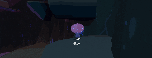 Mushroom character gliding in a gif