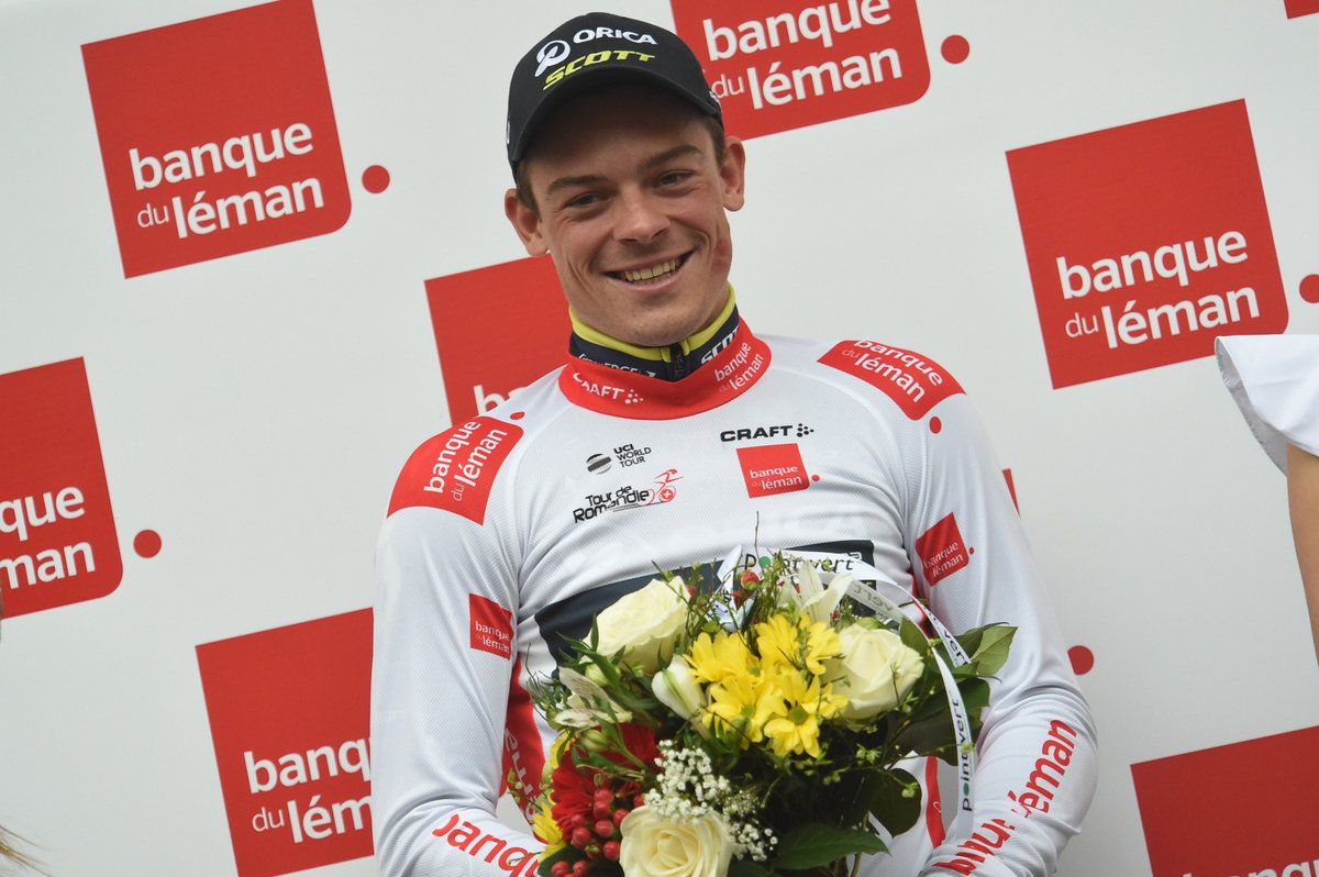 Orica-Scott's Alexander Edmondson in white