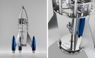 Space-age rocket ship table clock
