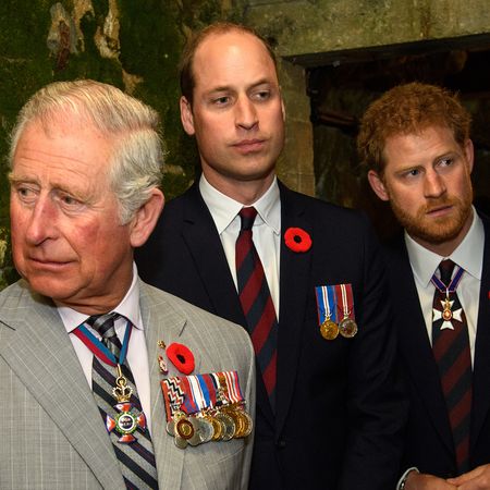 LILLE, FRANCE - APRIL 09: Prince Charles, Prince of Wales, Prince William, Duke of Cambridge and Prince Harry tour a tunnel made during WWI during the commemorations for the 100th anniversary of the battle of Vimy Ridge on April 9, 2017 in Lille, France. (Photo by Pool/Samir Hussein/WireImage)