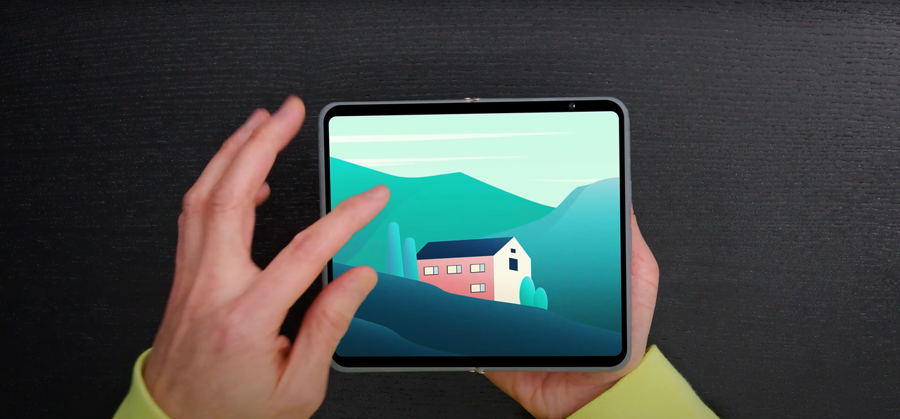 An impression of what the Google Pixel Fold may look like based on a dummy model