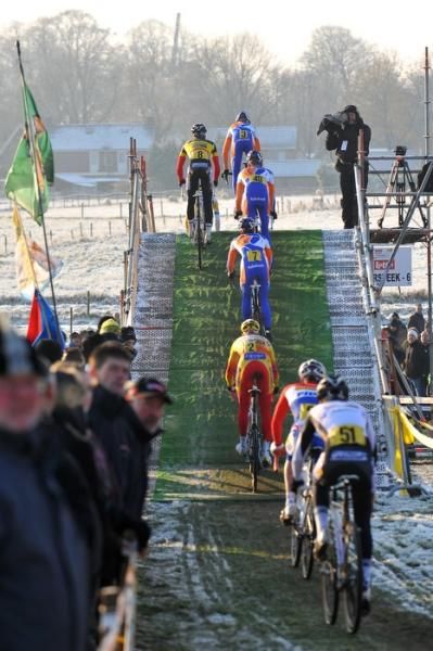The riders faced snow as well as a difficult course.