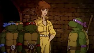 April and the turtles on Teenage Mutant Ninja Turtles