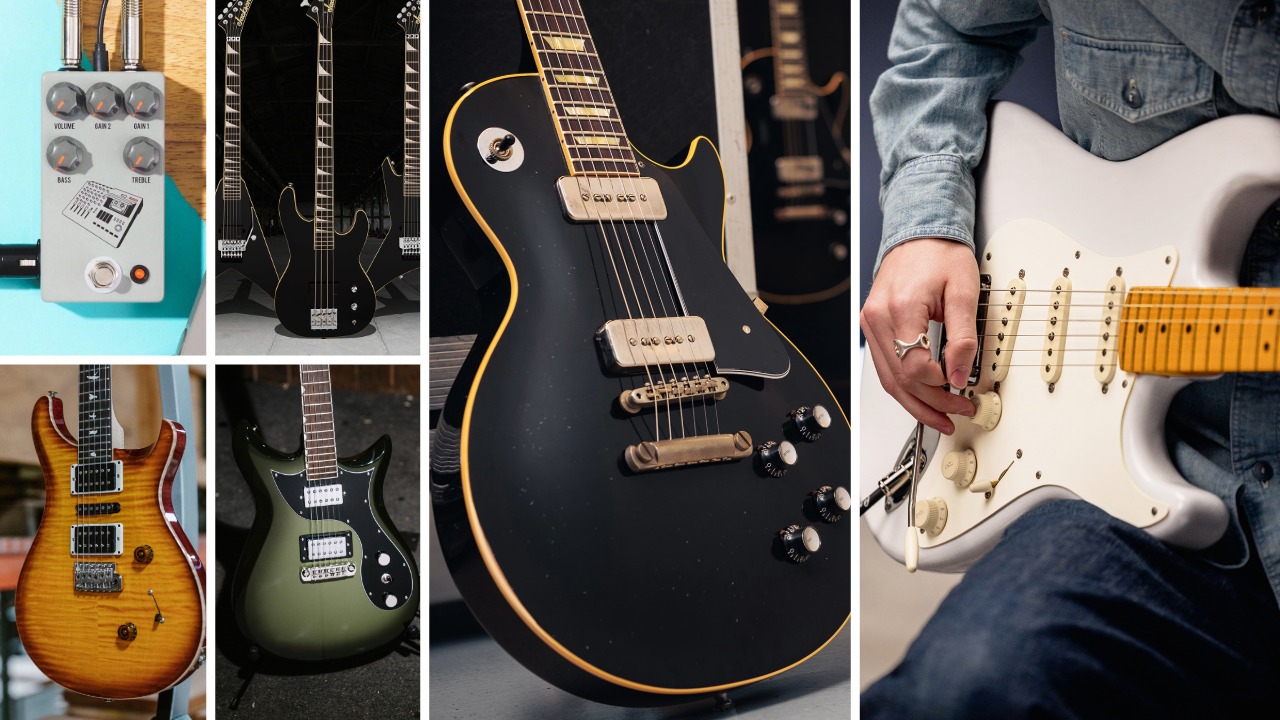 JHS Pedals 424 Gain Stage, Jackson Pure Metal guitars, Gibson Custom Noel Gallagher Les Paul Standard, Fender American Ultra Luxe Vintage, PRS CE 24 Special, Gretsch CVT