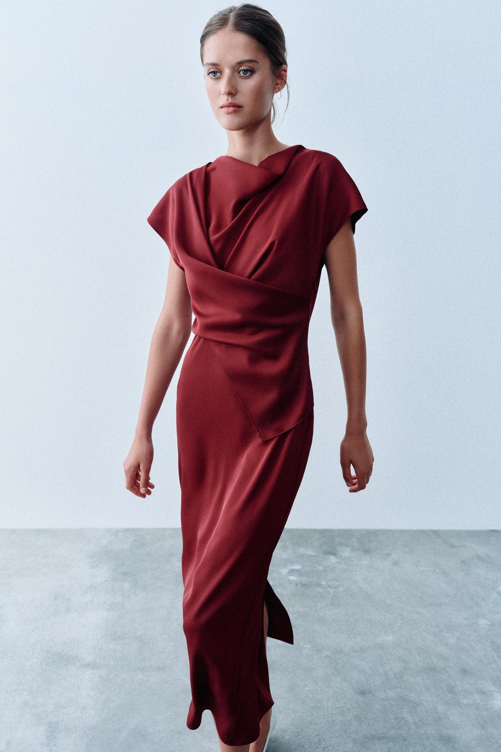 zara draped red dress