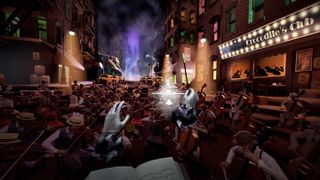 Conducting an orchestra on the Broadway-themed streets of New York in Maestro on the Meta Quest 3