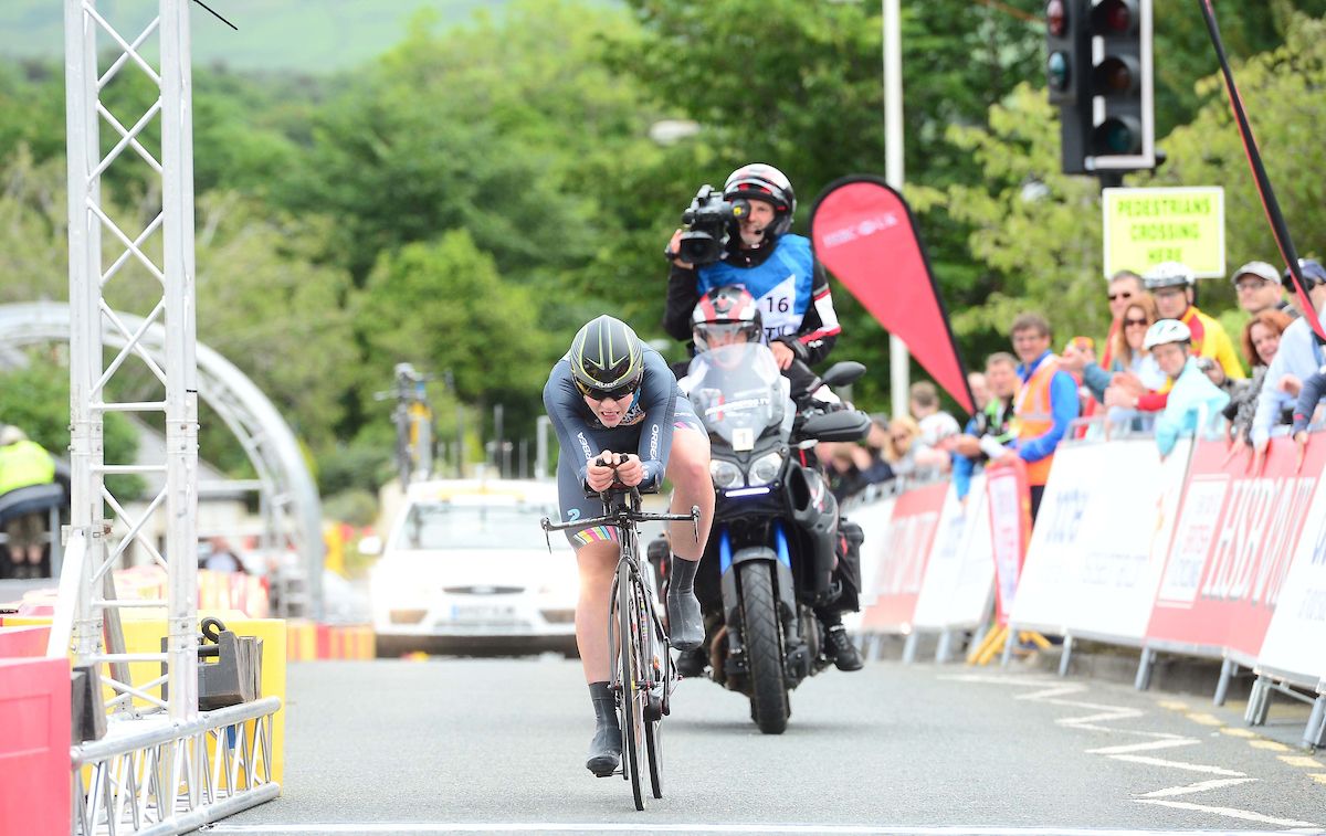 Clair Rose drives to the line to win the British national TT championships