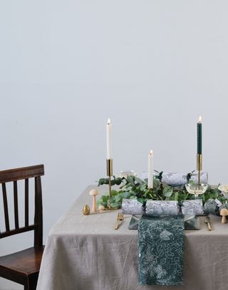 A tablescape with candles of varying height