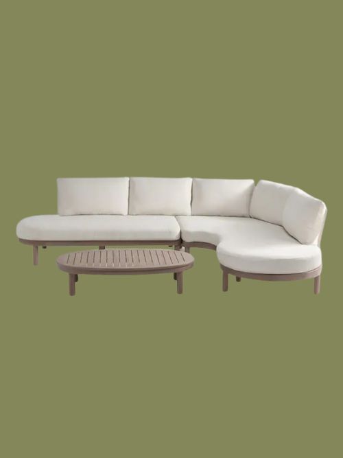Natural Boucle Florence Curve Corner Sofa and Table Lounge Set