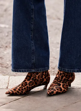 Mint Velvet Animal Leopard Print Leather Textured Ankle Boots