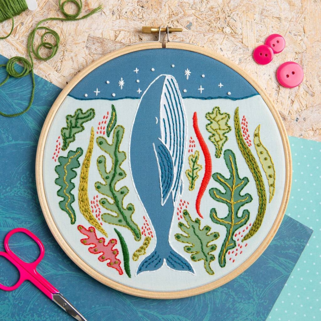 The Stargazing Whale Embroidery Kit from Hawthorn Handmade, a practical Christmas gift for her