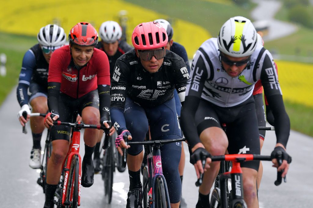 ESTAVAYER SWITZERLAND APRIL 30 Stefan Bissegger of Switzerland and Team EF Education Nippo on breakaway during the 74th Tour De Romandie 2021 Stage 3 a 1687km stage from Estavayer to Estavayer TDR2021 TDRnonstop UCIworldtour on April 30 2021 in Estavayer Switzerland Photo by Luc ClaessenGetty Images