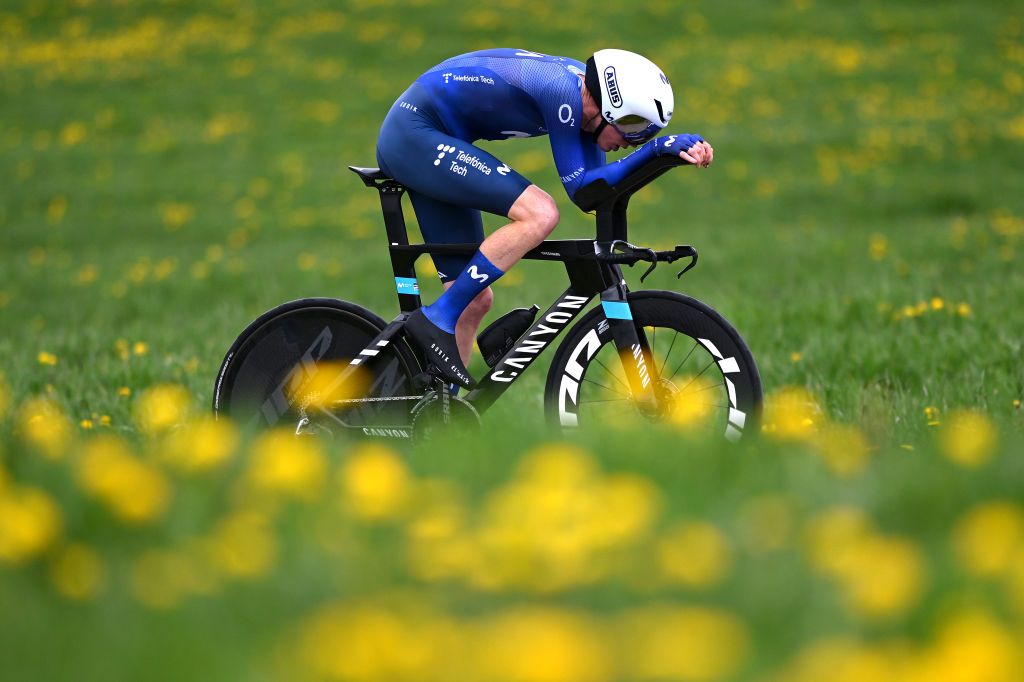 CHTELSAINTDENIS SWITZERLAND APRIL 28 Matteo Jorgenson of The United States and Movistar Team sprints during the 76th Tour De Romandie 2023 Stage 3 a 1875km individual time trial stage from ChtelSaintDenis to ChtelSaintDenis UCIWT on April 28 2023 in ChtelSaintDenis Switzerland Photo by Dario BelingheriGetty Images