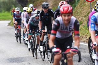 CASTELFIDARDO ITALY MARCH 14 Matteo Fabbro of Italy and Team Bora Hansgrohe Romain Bardet of France and Team DSM during the 56th TirrenoAdriatico 2021 Stage 5 a 205km stage from Castellalto to Castelfidardo 175m TirrenoAdriatico on March 14 2021 in Castelfidardo Italy Photo by Tim de WaeleGetty Images