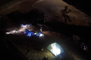 The CAVES 2013 basecamp underground in Sardinia.