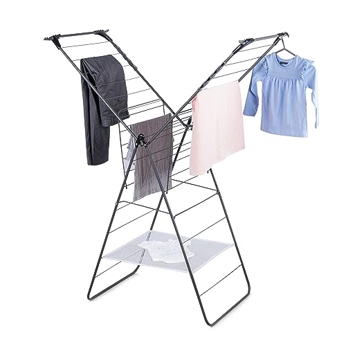 Minky Premium Sure Grip X-Tra Wing Clothes Airer Indoor and Outdoor Clothes Dryer | Multi-Positional Arms | Clothes Drying Rack for Longer Items | 24m Drying Space | Grey