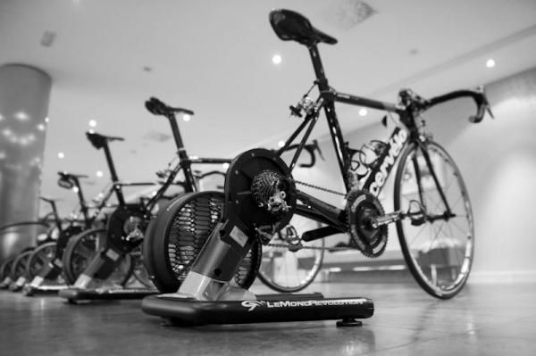 Rain meant that riders were forced to train inside