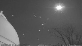 Using his south sky video camera, amateur astronomer John Chumack captured Geminids streaking across the Winter Triangle and Orion on December 9th 2011. The best nights to watch for the shower are December 13th through the 15th.