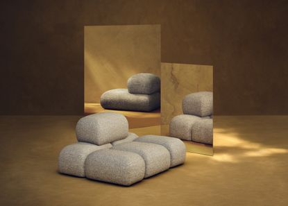 a modern flat chair made of stacked, curved forms