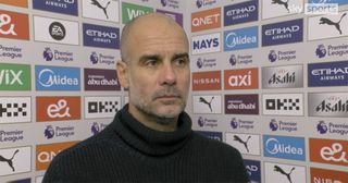 Manchester City manager Pep Guardiola speaks to Patrick Davison on Sky Sports