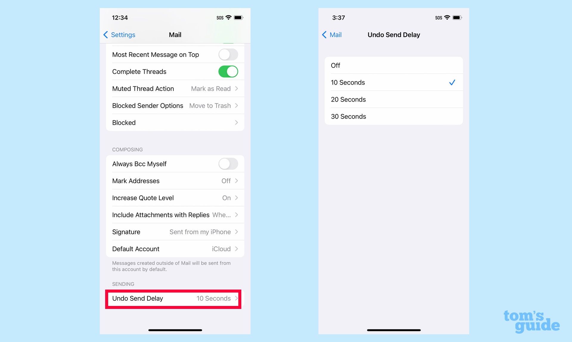 iOS 16 Mail cancels sending mail settings