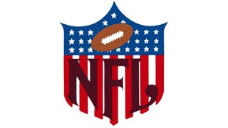 NFL logo with thick stripes and brown ball, used in the 1950s
