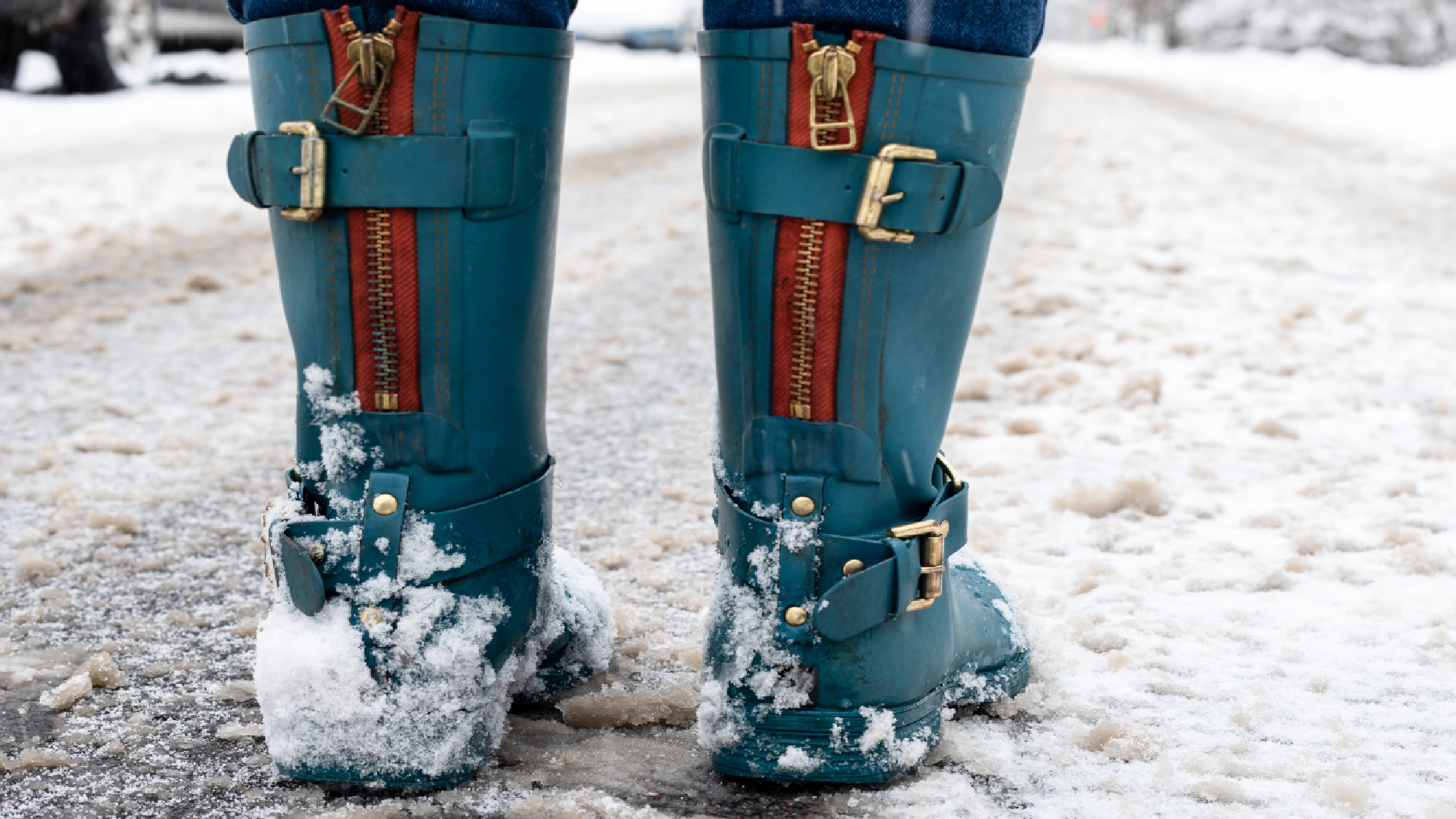 Snow boots on icy ground