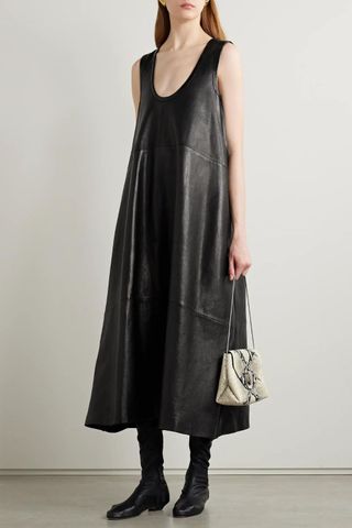 Khaite Coli leather midi dress in Black