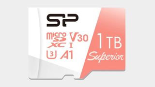 Promo image of a 1TB SP Silicon Power MicroSD card.