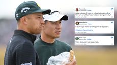 Golfers pictured with tweets added on top