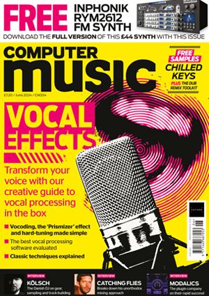 cover of Computer Music issue 334 depicting an open mouth singing into a mic on a yellow background