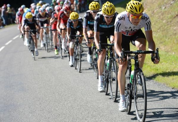 Edvald Boasson Hagen (Sky) leads his team on stage seven of the Tour de France