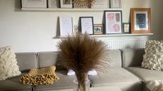 Amazon pampas grass in glass vase on Annie's coffee table in her living room